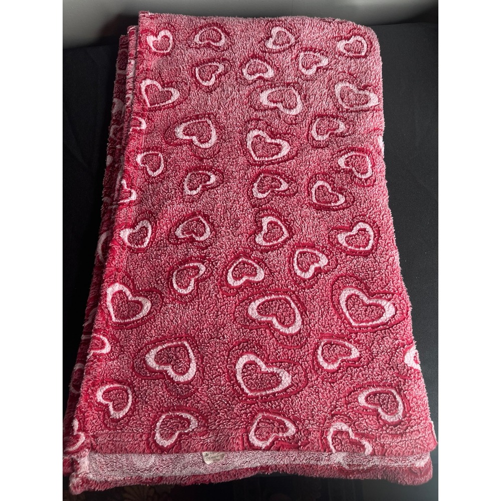 Pink Red Embossed Heart Plush Fleece Throw Blanket 60x45 Valentines Day Decor